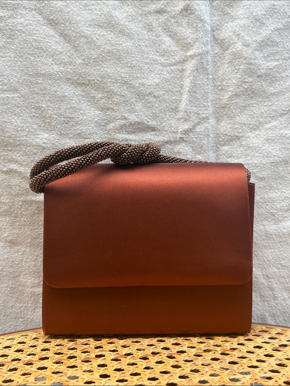Satin Knot-Handle Shoulder Bag in Deep Brown